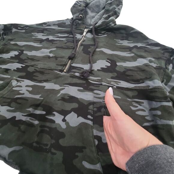 Sanctuary Crop Hoodie Sweatshirt Black Gray Camo XS Oversized Boxy 1/2 Zip - Picture 7 of 11